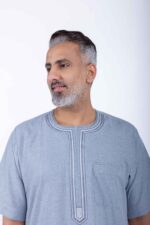 Light Blue Men's Jalabiya with Elegant Embroidered - Image 3