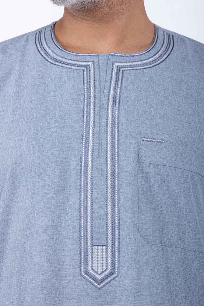 Light Blue Men's Jalabiya with Elegant Embroidered - Image 4