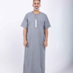 Light Grey Men's Jalabiya with Elegant Embroidered Detail
