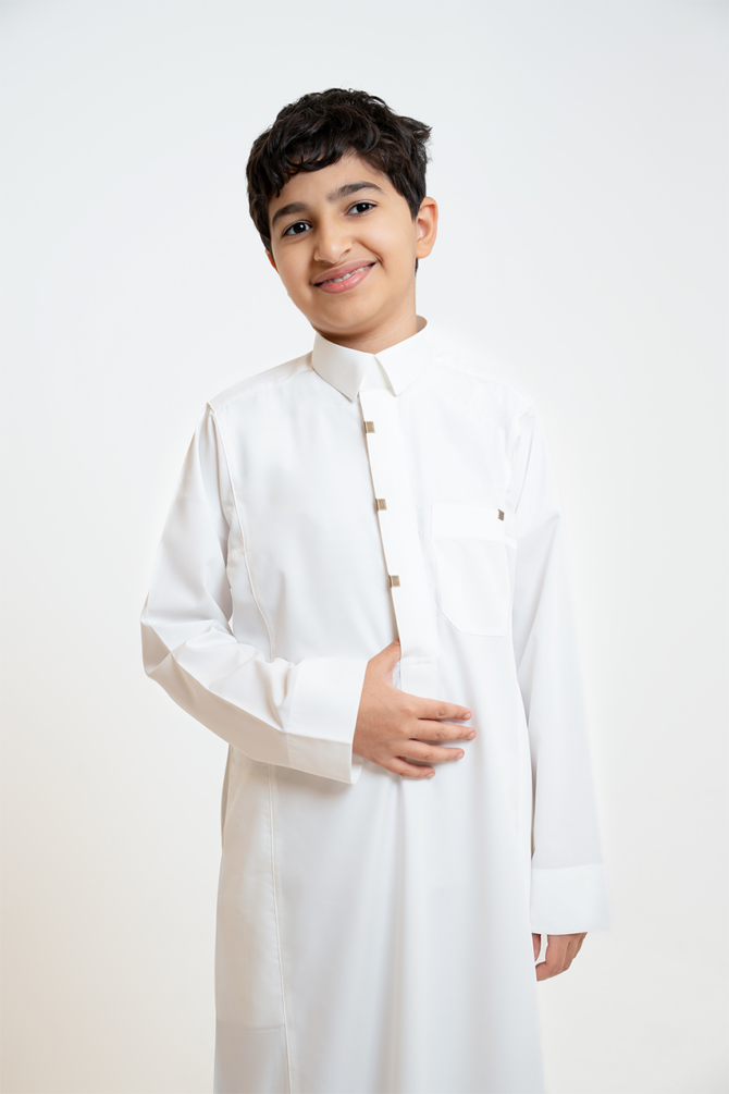 Al Shiaka Youth Trendy Thobe, Cream - Image 3