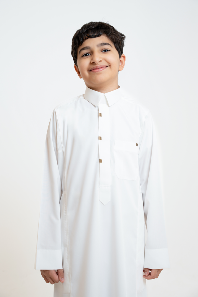 Al Shiaka Youth Trendy Thobe, Cream - Image 4
